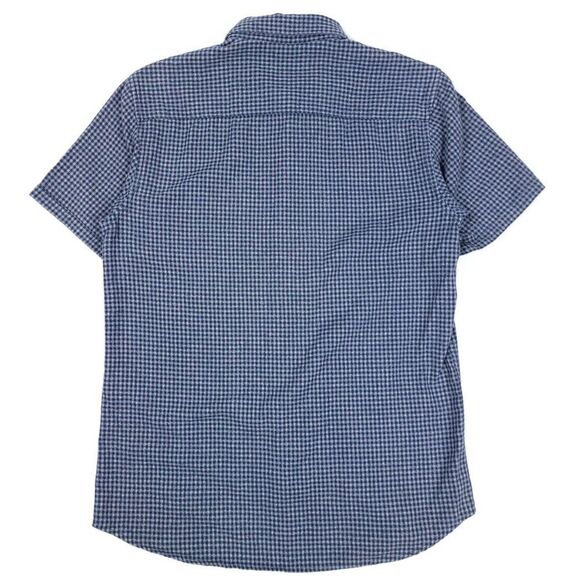 RVCA Flannel Slim Fit Button Down Casual Short Sleeve Shirt Check Navy Blue Gray - Picture 2 of 8
